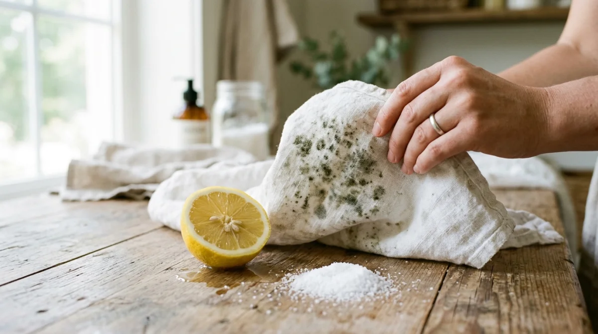 Main nettoyant tissu moisi avec citron et sel : solution naturelle