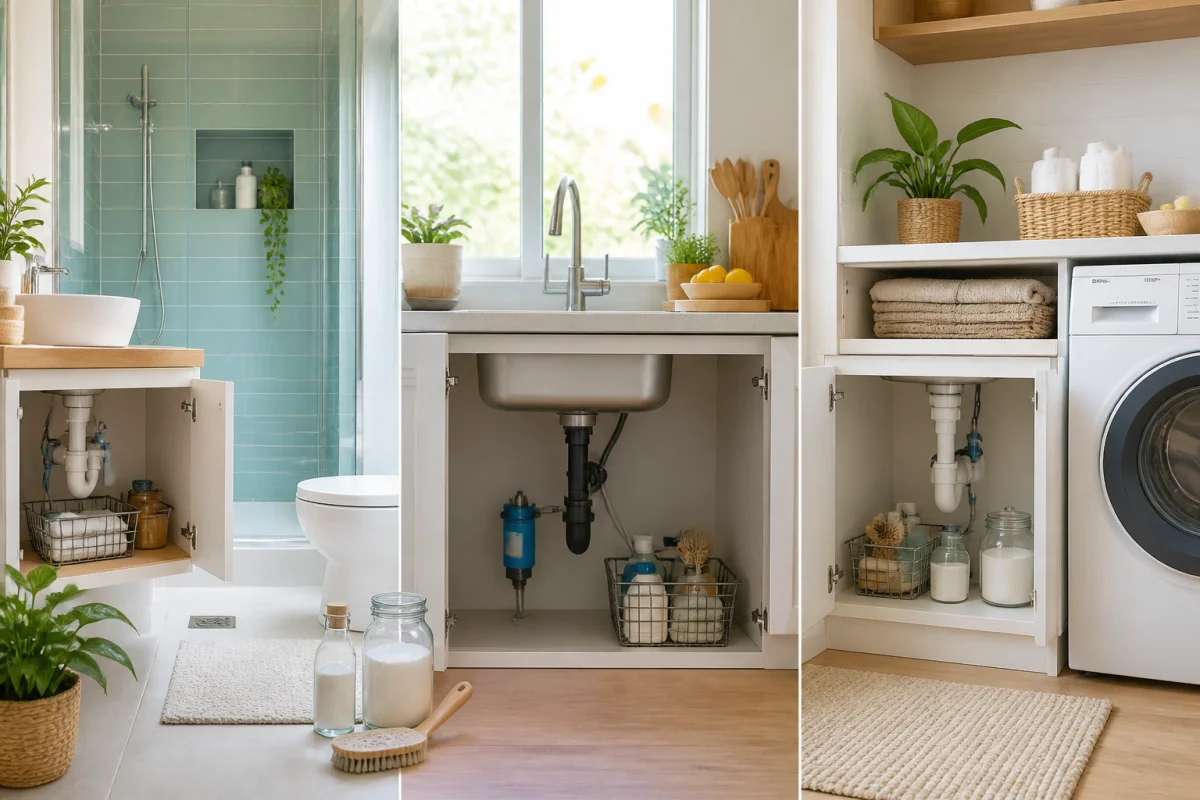 Maison contemporaine avec salle de bains, cuisine et buanderie, solutions préventives contre les mauvaises odeurs de canalisation.